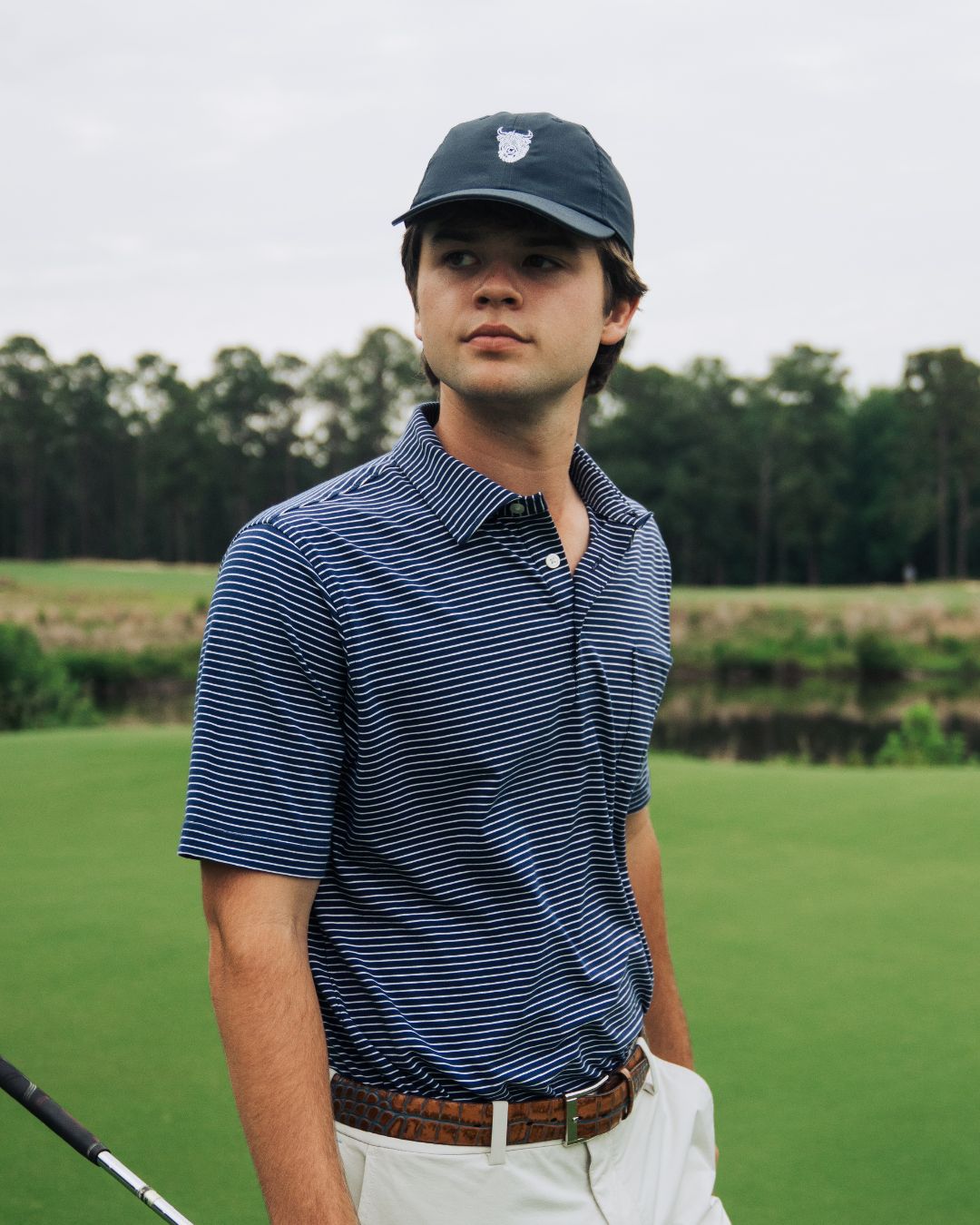 Navy & White Stripe Golf Polo