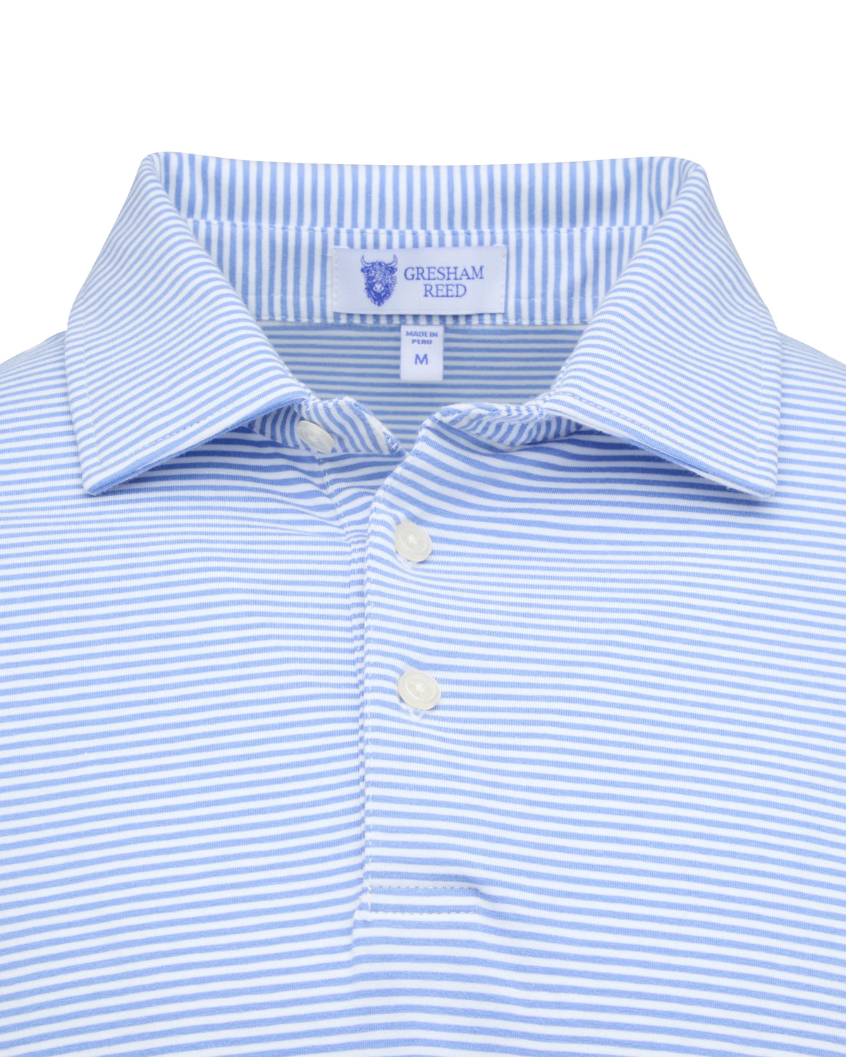 Sky Blue & White Stripe Long Sleeve Polo