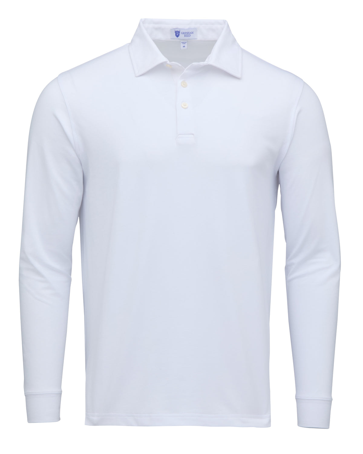 White Solid Long Sleeve Golf Polo
