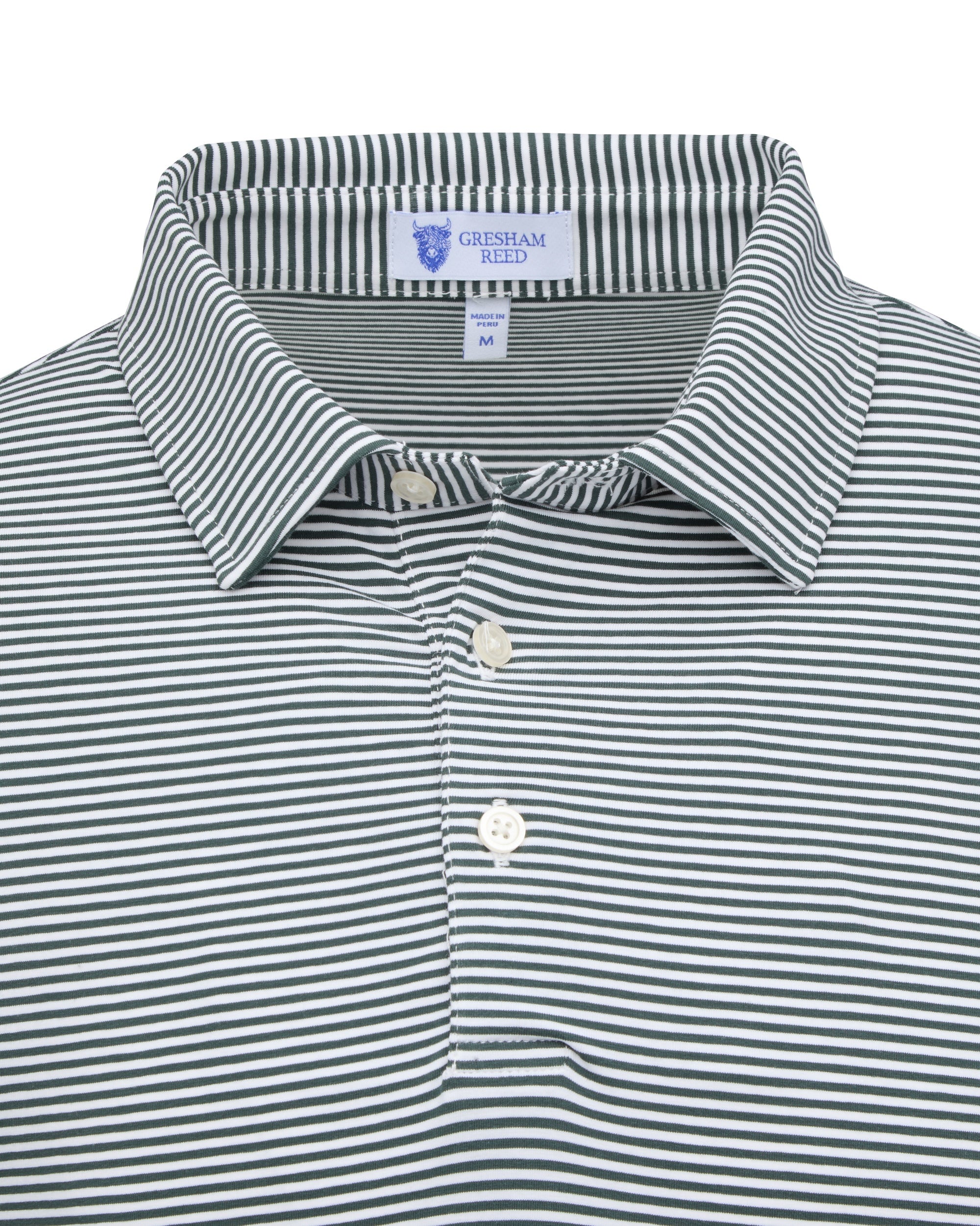 Hunter Green & White Stripe Golf Polo