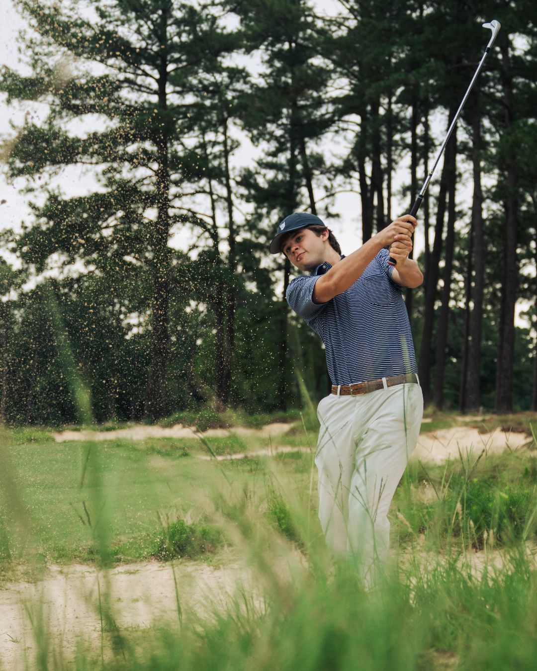 Navy & White Stripe Golf Polo