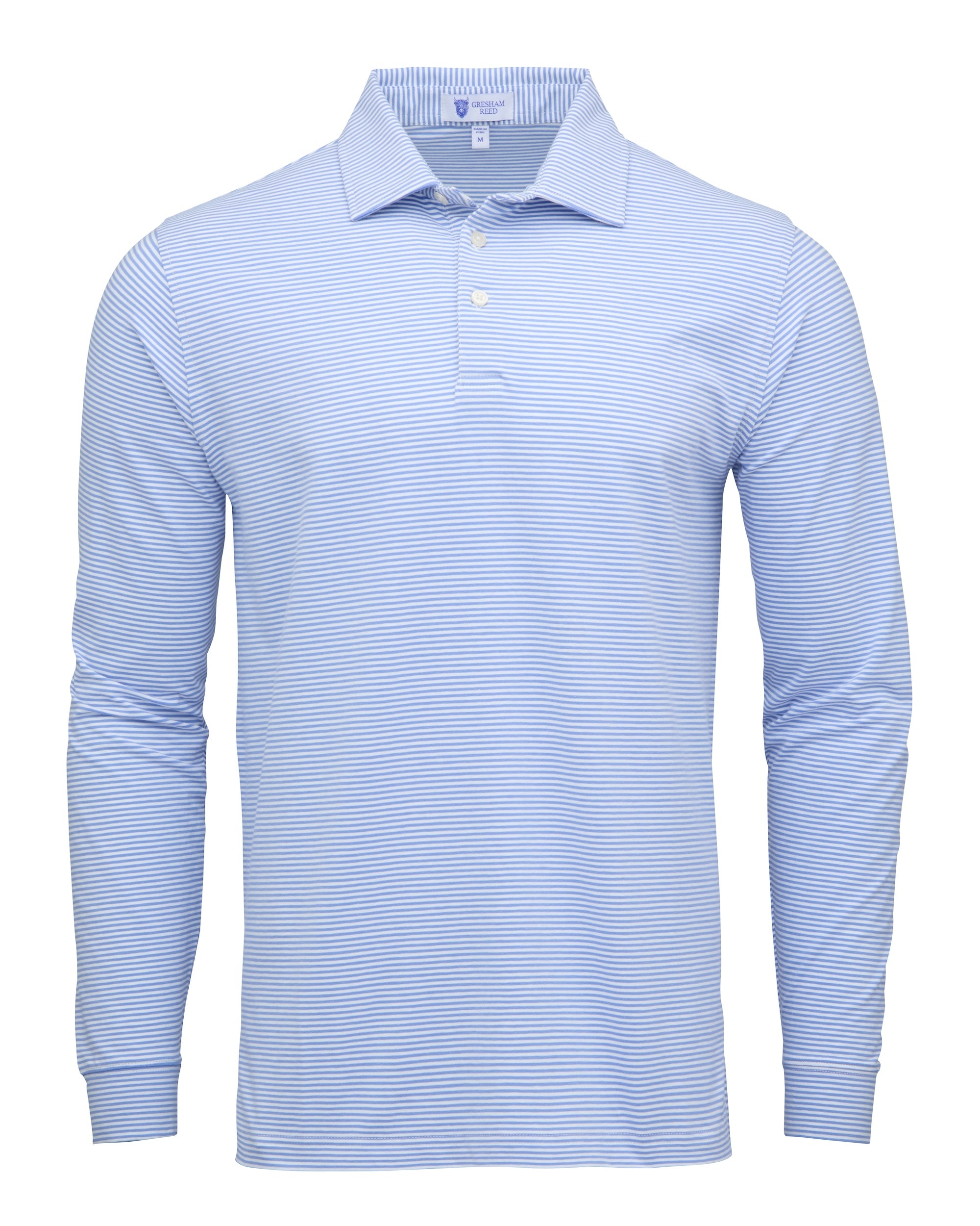 Sky Blue & White Stripe Long Sleeve Polo
