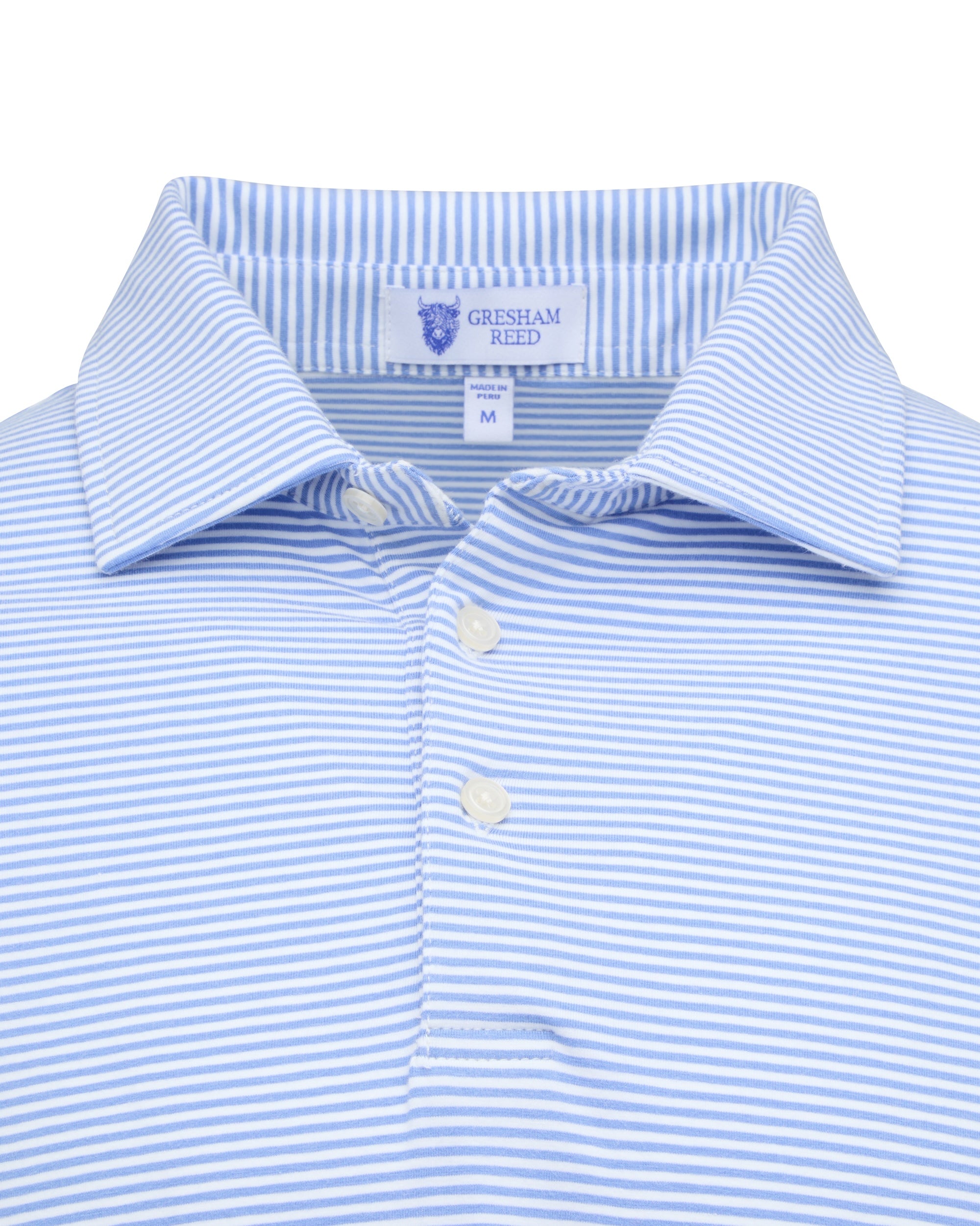 Sky Blue & White Stripe Long Sleeve Polo
